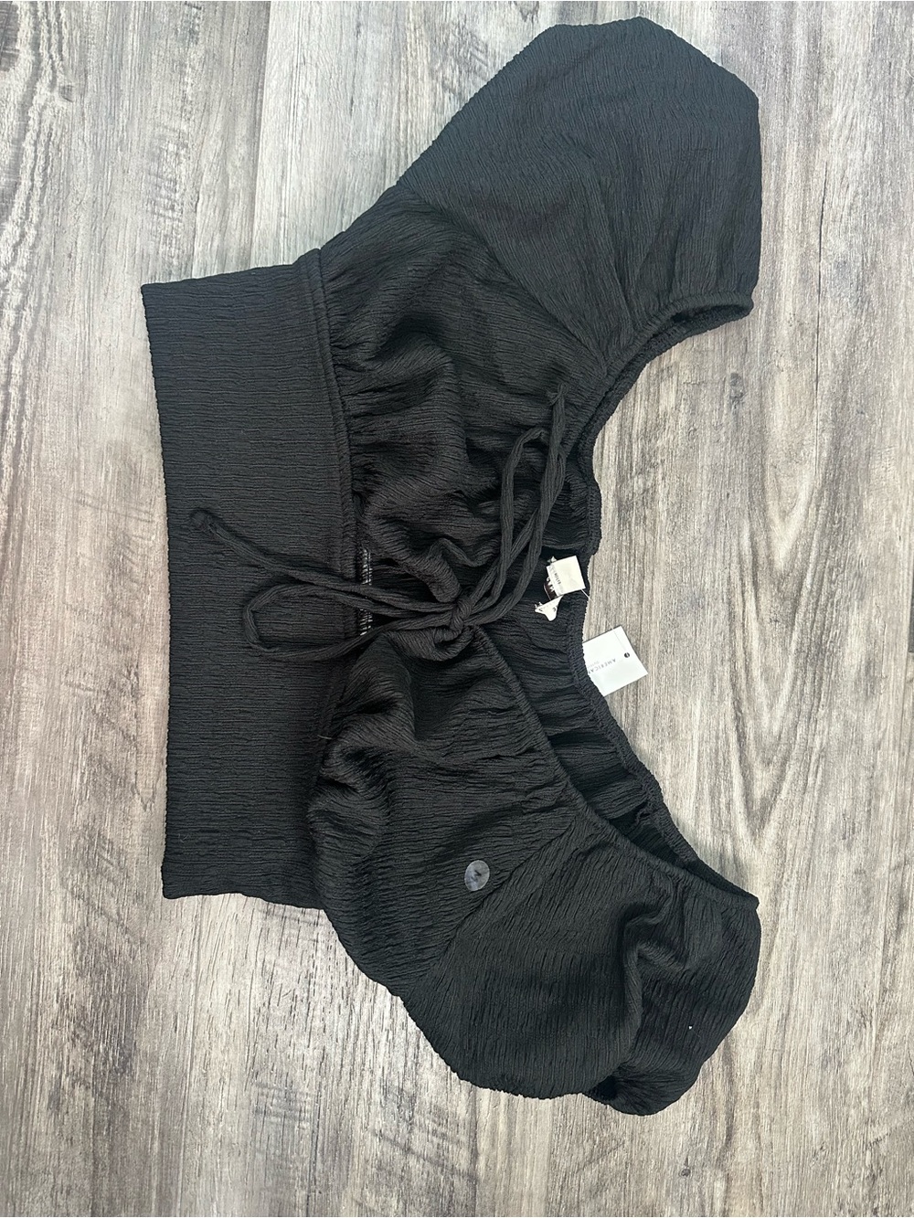 American Eagle Outfitters Black Crinkled Tie-Front Top